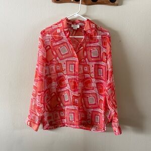 Vintage Voir Collection Groovy Multicolor Geometric Button Up Blouse size M